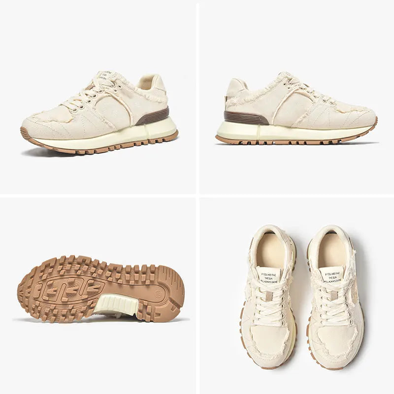 Suede Leather Patchwork Lace-Up Round Toe Sneakers