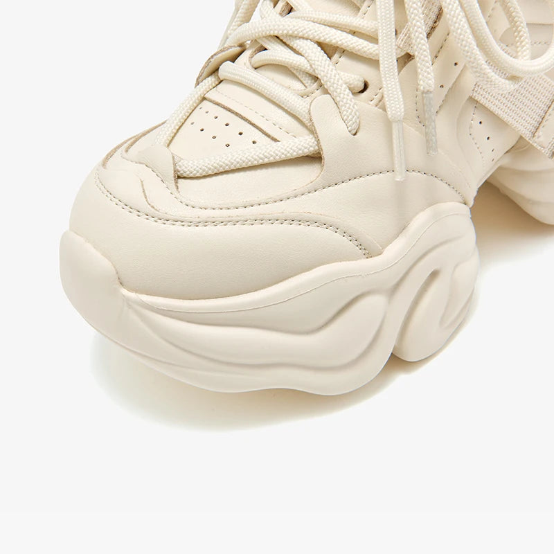 Cow Leather Solid Color Lace-up Platform Sneakers