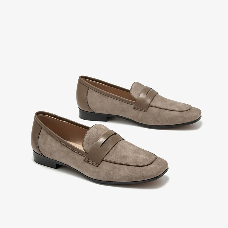 Flat Sheep Suede Square Toe Loafers