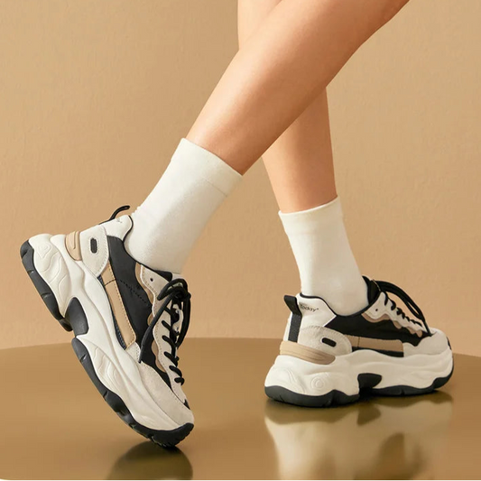 Suede Leather Breathable Mesh Mixed Color Thick Sole Platform Sneakers