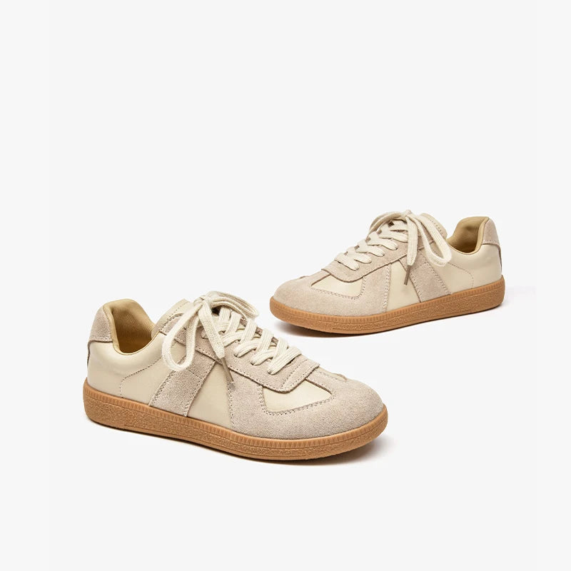 Split Leather Cow Suede Patchwork Design Lace-up Flats Sneakers