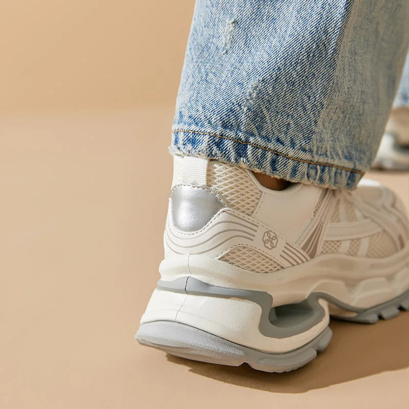 Air Mesh Sick Sole Round Toe Lace-up Casual Sneakers