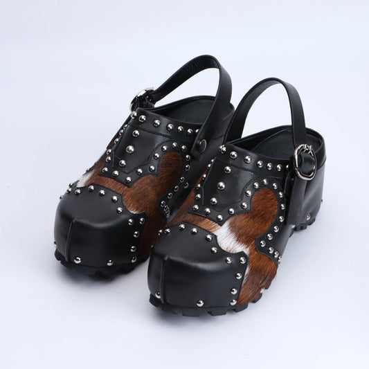 Handmade Lambskin & Cowhide Fur, Rubber Sole, Latex Insole, Mule Sandals