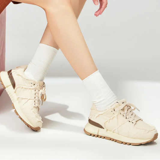 Suede Leather Patchwork Lace-Up Round Toe Sneakers