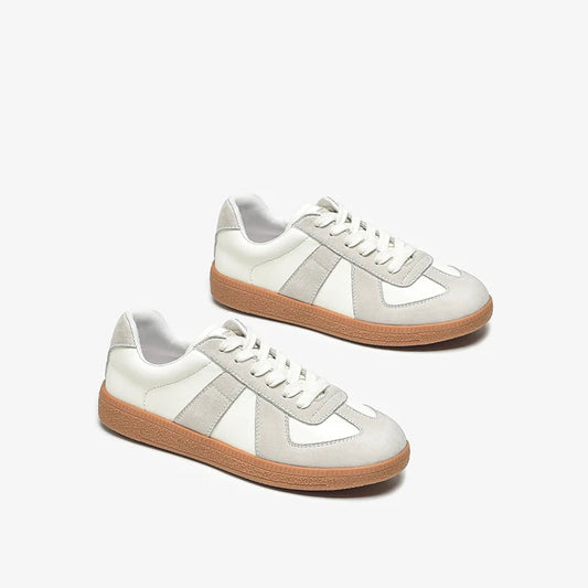 Split Leather Cow Suede Patchwork Design Lace-up Flats Sneakers