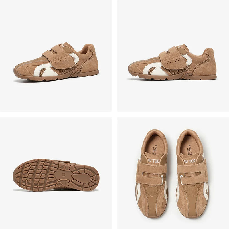 Cow Suede Hook Loop Mixed Color Round Toe Trainers