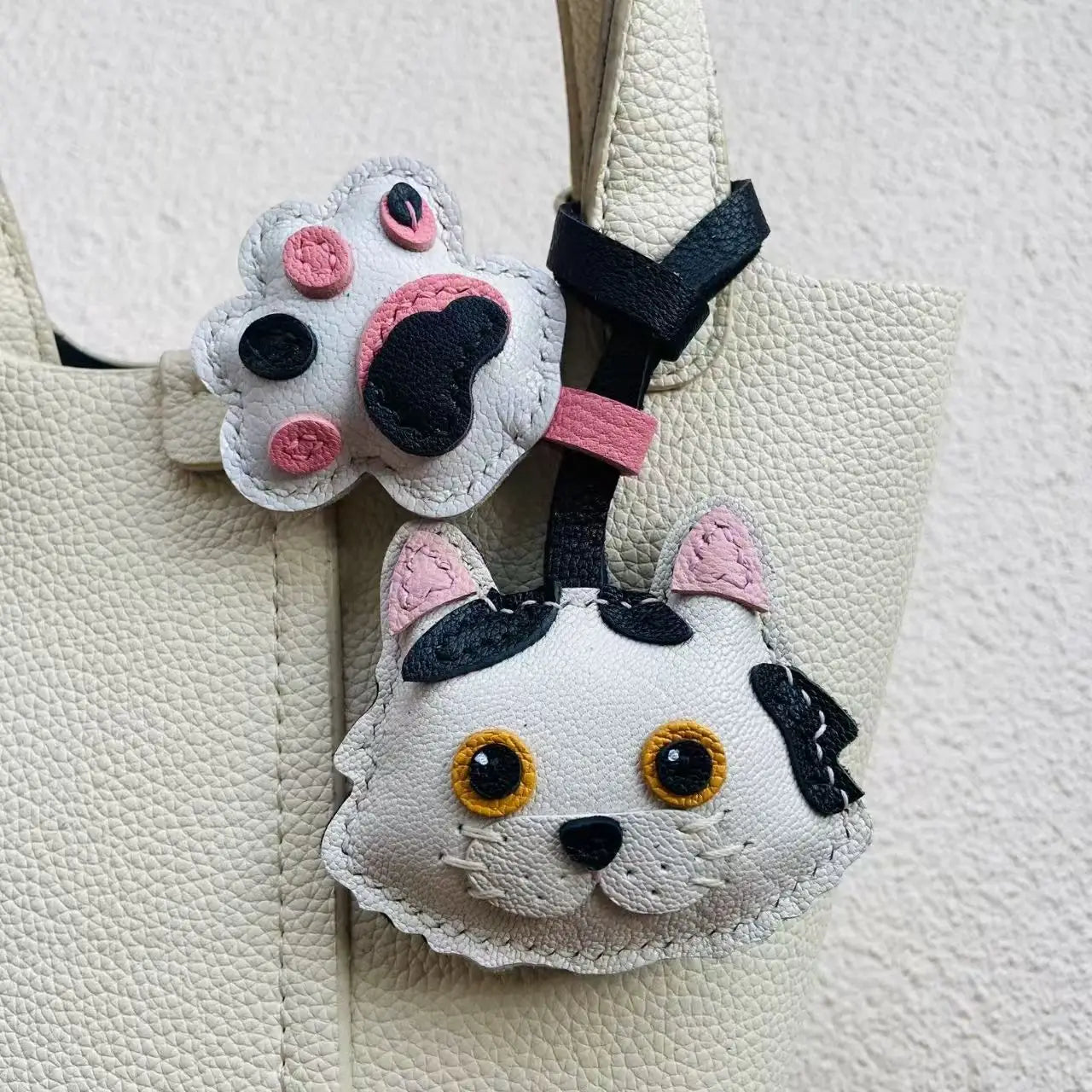 Genuine Sheepskin Leather Handmade Cat Purse Charm
