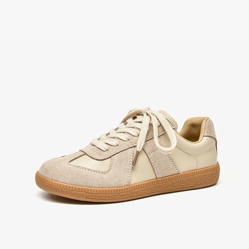 Split Leather Cow Suede Patchwork Design Lace-up Flats Sneakers
