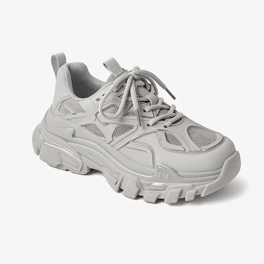 Mesh Breathable Solid Color Round Toe Chunky Sole Trainers
