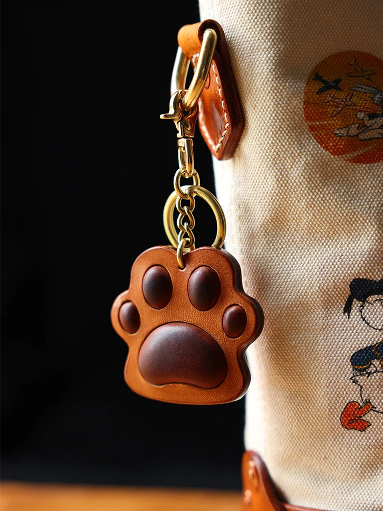 Handmade Genuine Leather Vintage Cat Paw Bag Charm