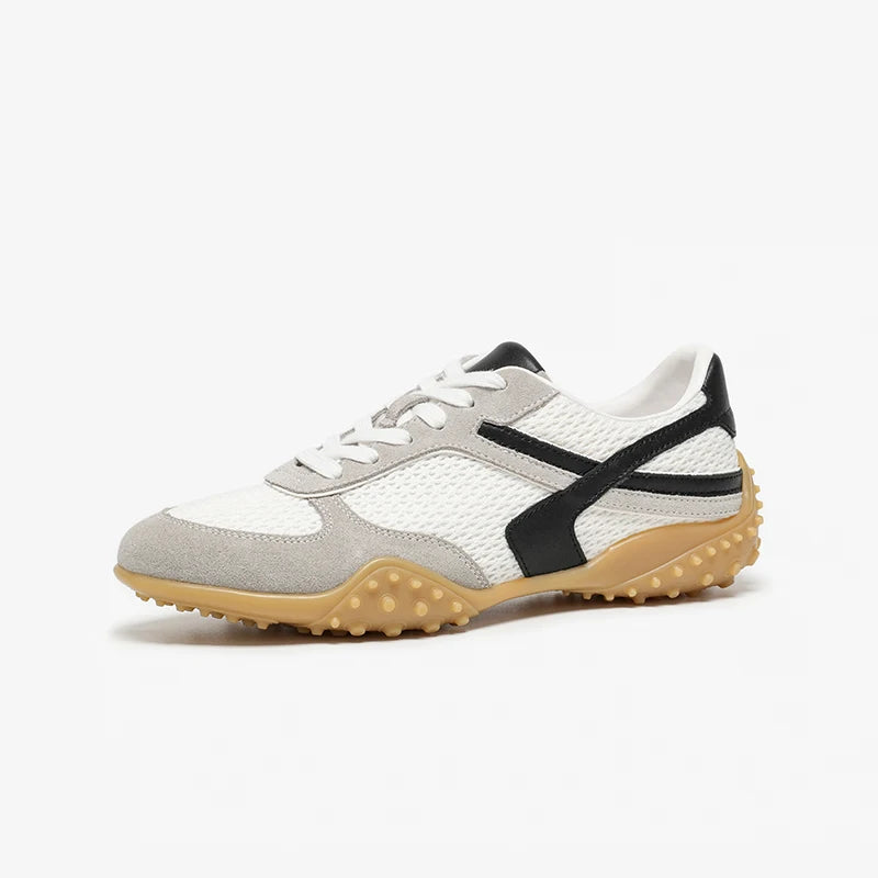 Mesh Patchwork Lace-Up Round Toe Trainers