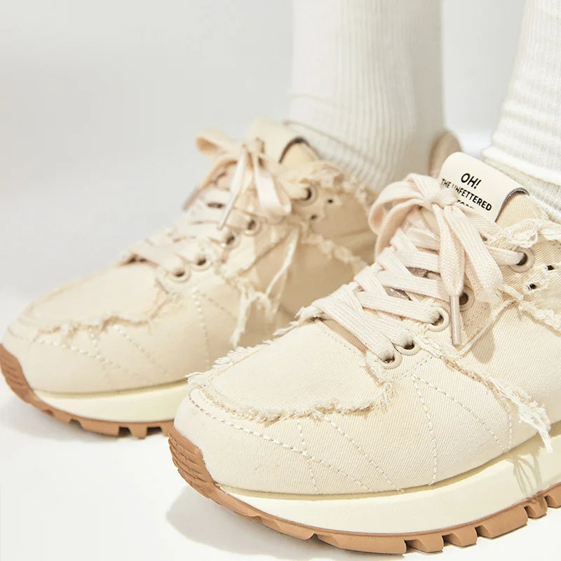 Suede Leather Patchwork Lace-Up Round Toe Sneakers