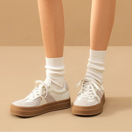 Cow Suede Split Leather Microfiber Patchwork Lace-up Sneakers