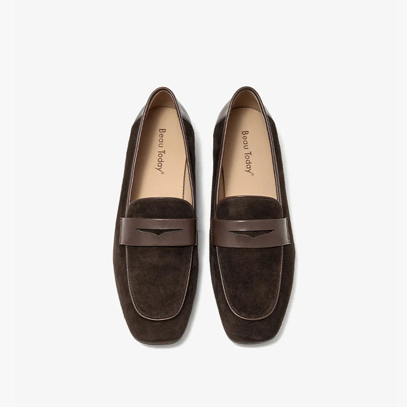 Flat Sheep Suede Square Toe Loafers