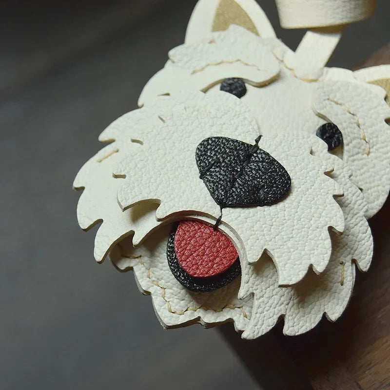 West Highland White Terrier Dog Keychain Handmade Leather Cute Doggy Key Ring Bag Charm Christmas gifts