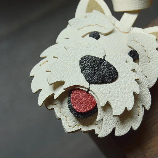 Handmade Leather White Terrier Dog Bag Charm
