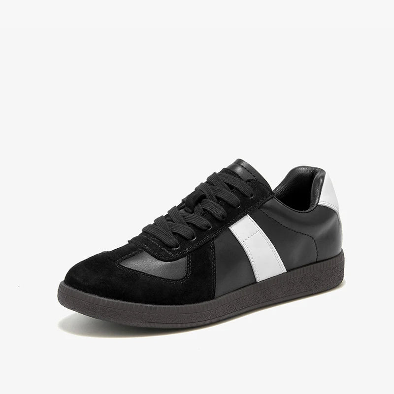 Split Leather Cow Suede Patchwork Design Lace-up Flats Sneakers