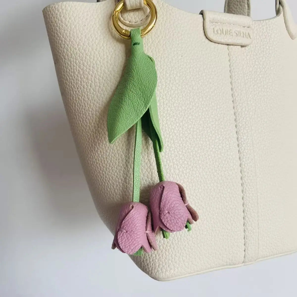 Valentine's Tulip Leather Keychain Gift | French Lambsskin Engravable Pendant | Luxury Jewelry for Her