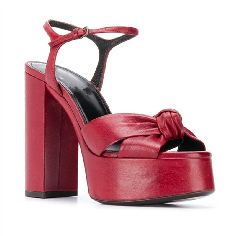 Knot Peep Toe Platform Chunky Heel Sandals