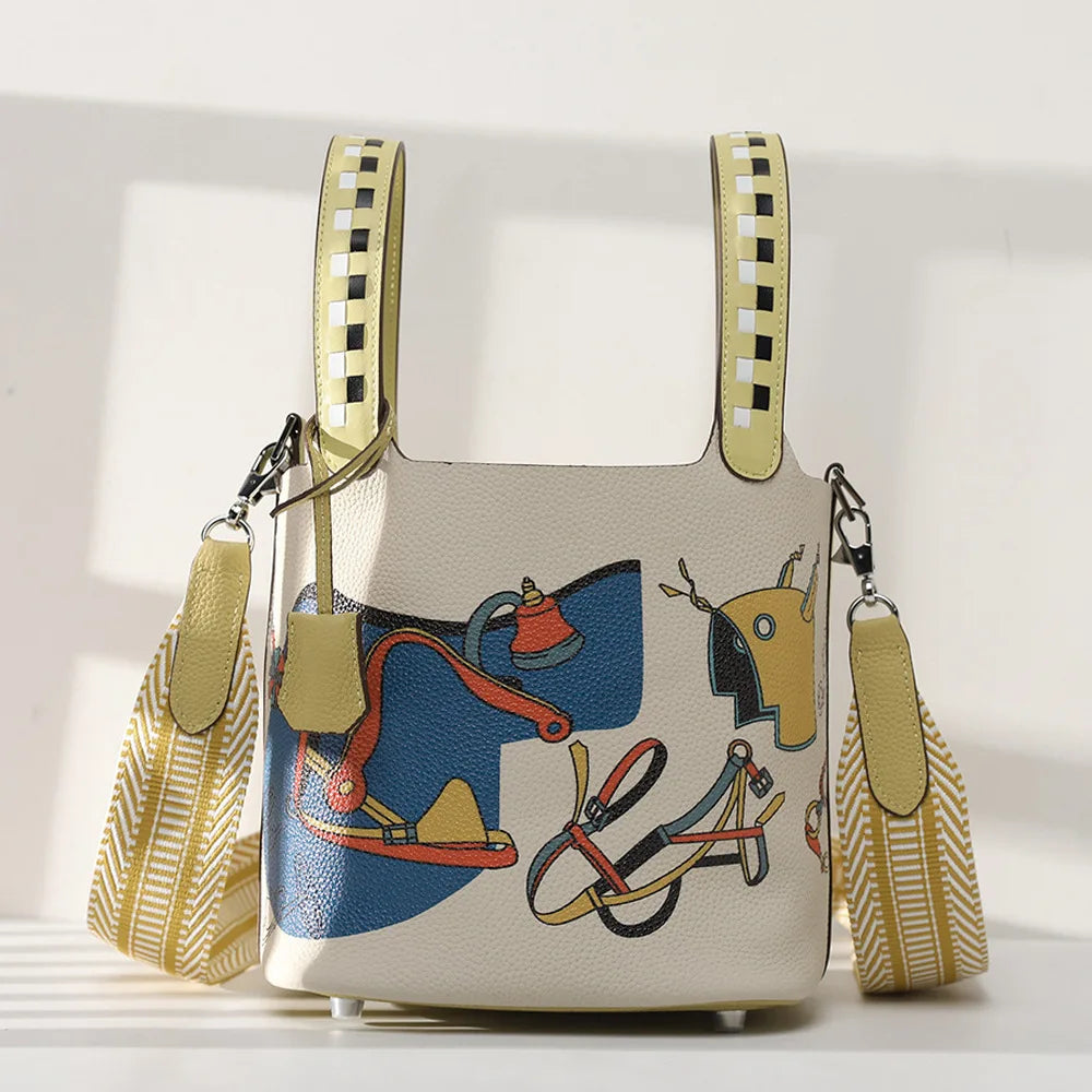 YUMIÉ Genuine Leather Shoulder Crossbody Bucket Bag