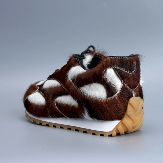 Athletic Low-top Natural Calf Hair Prints Sneakers with Leather Lined Lace
