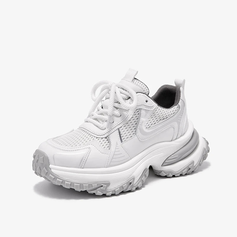 Mesh Solid Color Patchwork Thick Sole Lace-up Chunky Sneakers