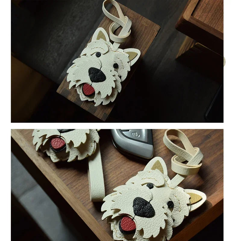West Highland White Terrier Dog Keychain Handmade Leather Cute Doggy Key Ring Bag Charm Christmas gifts
