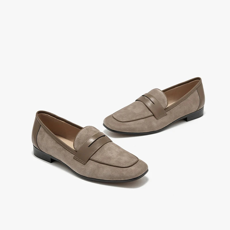 Flat Sheep Suede Square Toe Loafers
