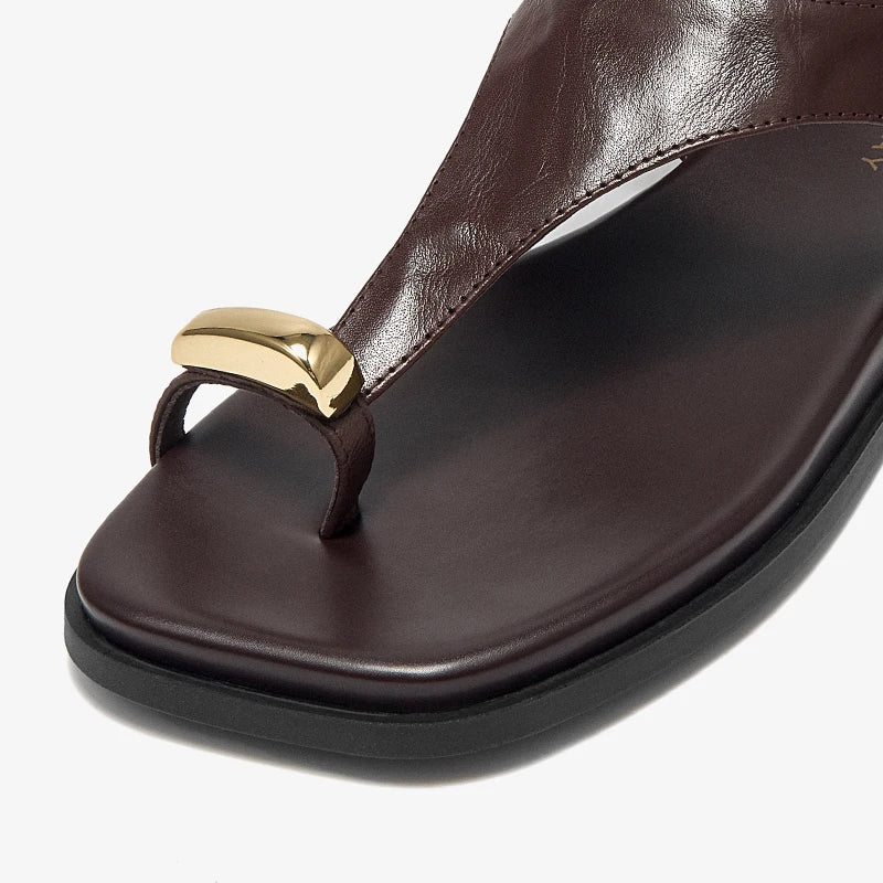 Calfskin Leather T-Strap Square Toe Gladiator Sandals