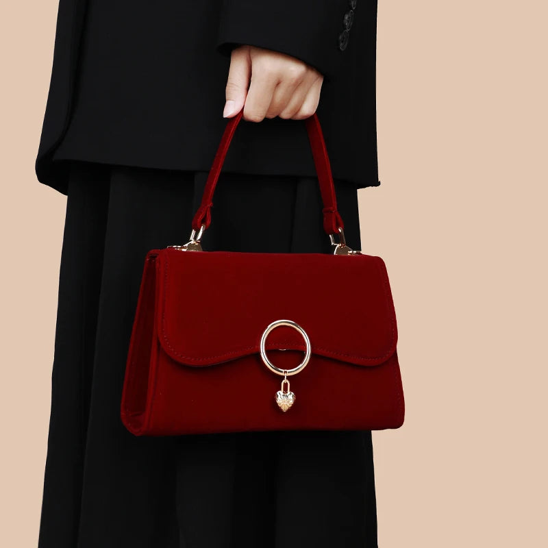 Scarlet Velvet Wine Red Trapeze Bag