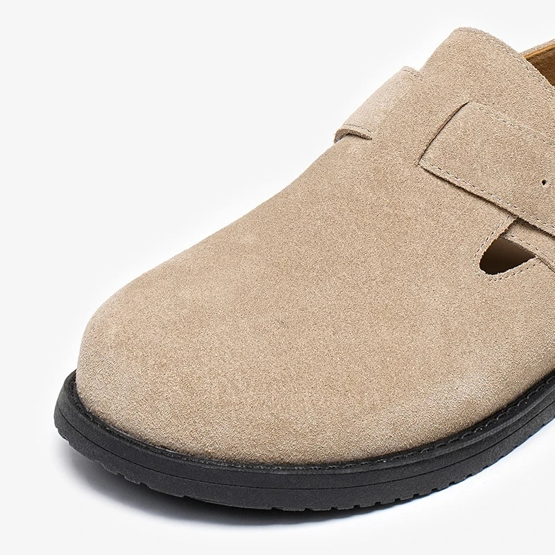 Cow Suede Leather Buckle Strap Round Toe Casual Flats