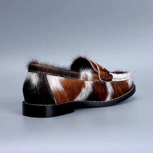 Vintage Natural Calf Hair Penny Loafers  Flats with Arch Support