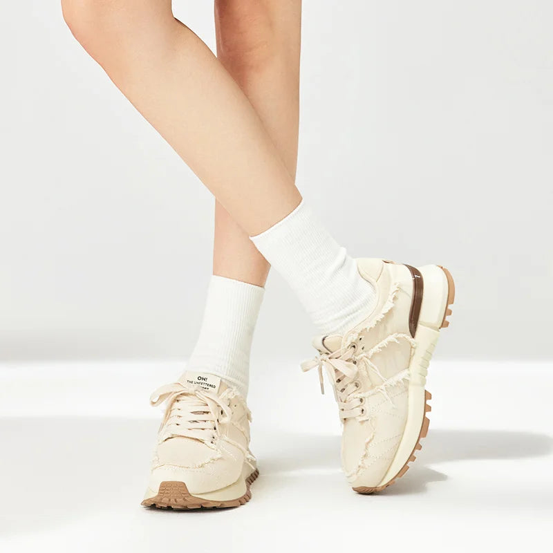 Suede Leather Patchwork Lace-Up Round Toe Sneakers