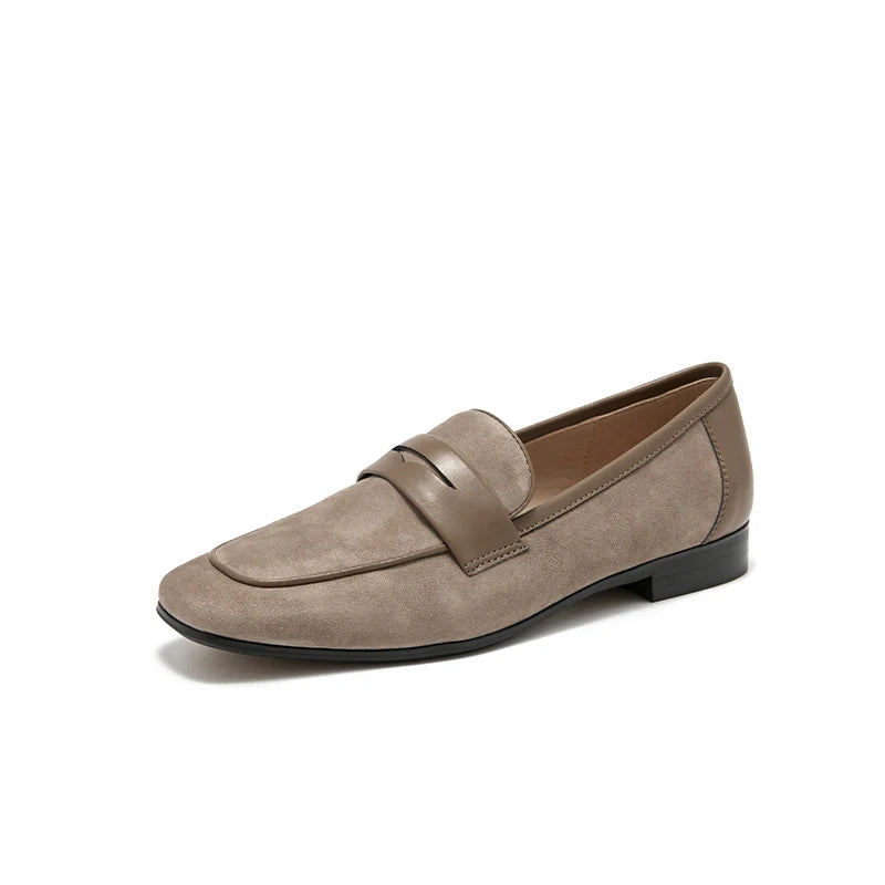 Flat Sheep Suede Square Toe Loafers