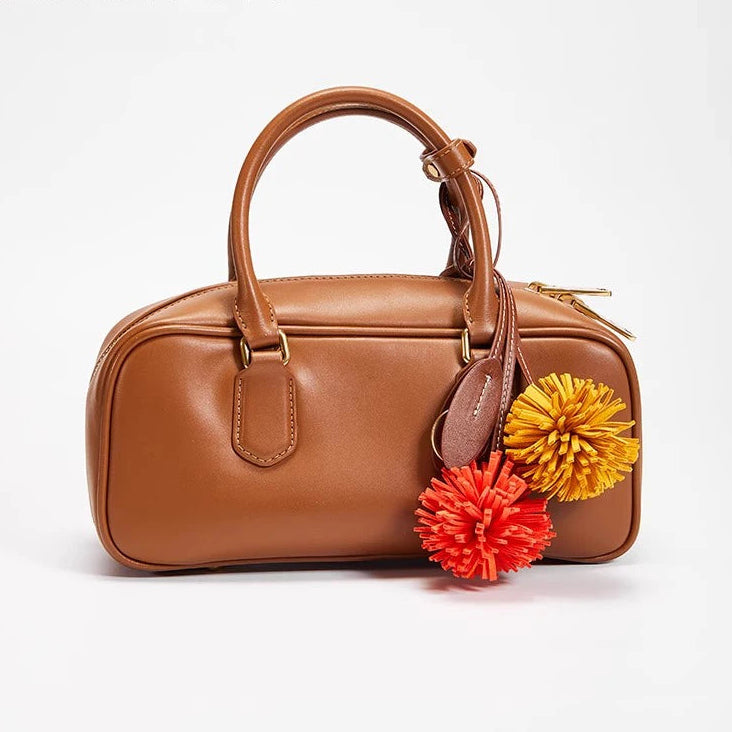 Cowhide Leather Flower Ball Bag charm
