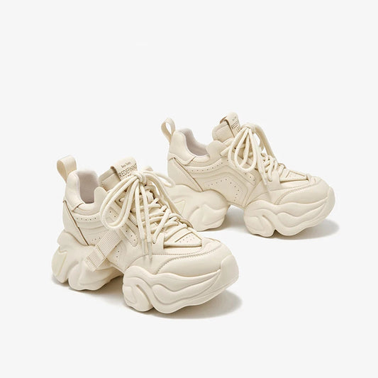 Cow Leather Solid Color Lace-up Platform Sneakers