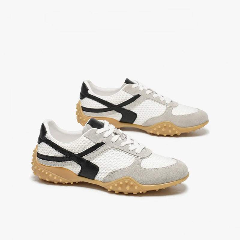 Mesh Patchwork Lace-Up Round Toe Trainers