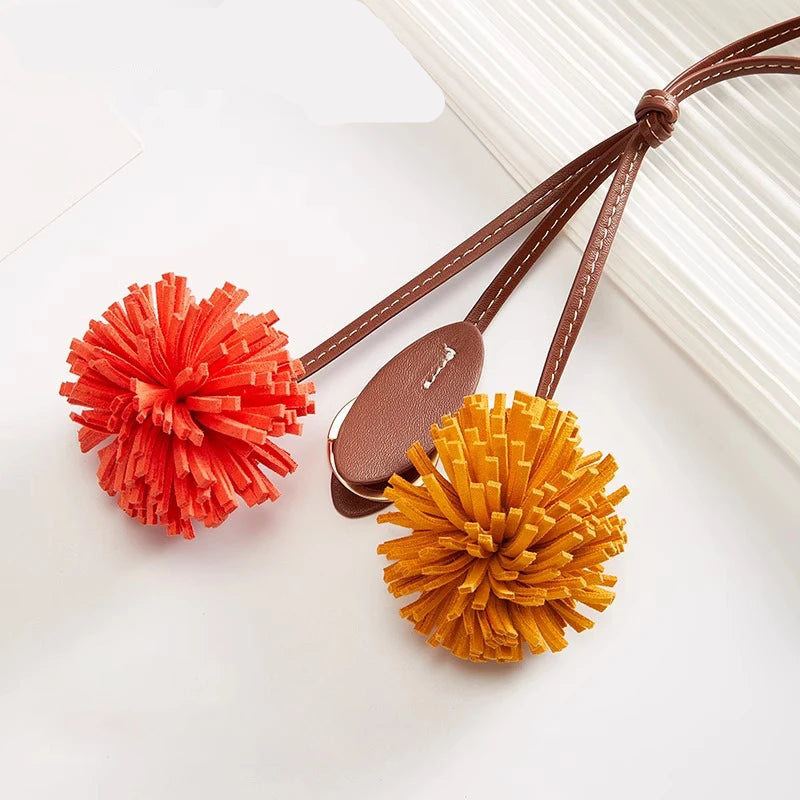 Cowhide Leather Flower Ball Bag charm