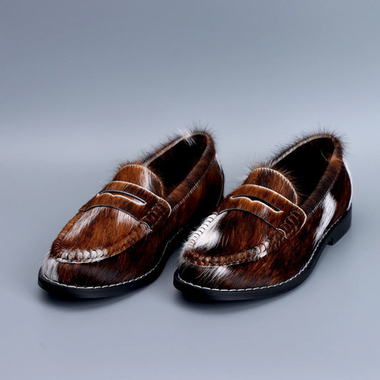 Vintage Natural Calf Hair Penny Loafers  Flats with Arch Support