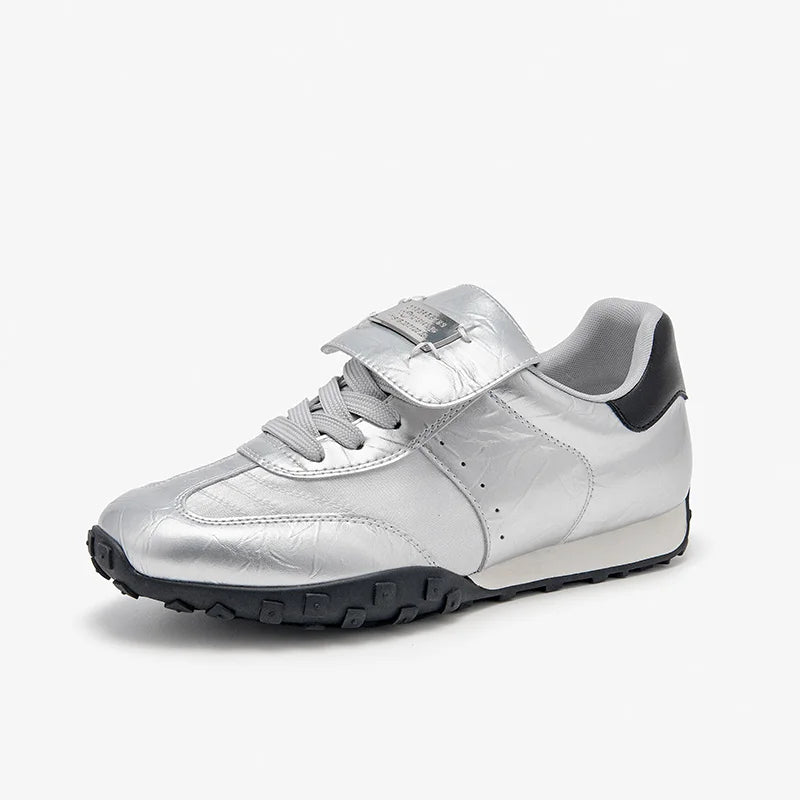 Cow Suede Metal Buckle Leather Flat Sneakers