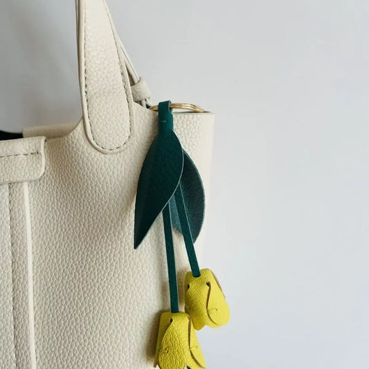 Valentine's Tulip Leather Keychain Gift | French Lambsskin Engravable Pendant