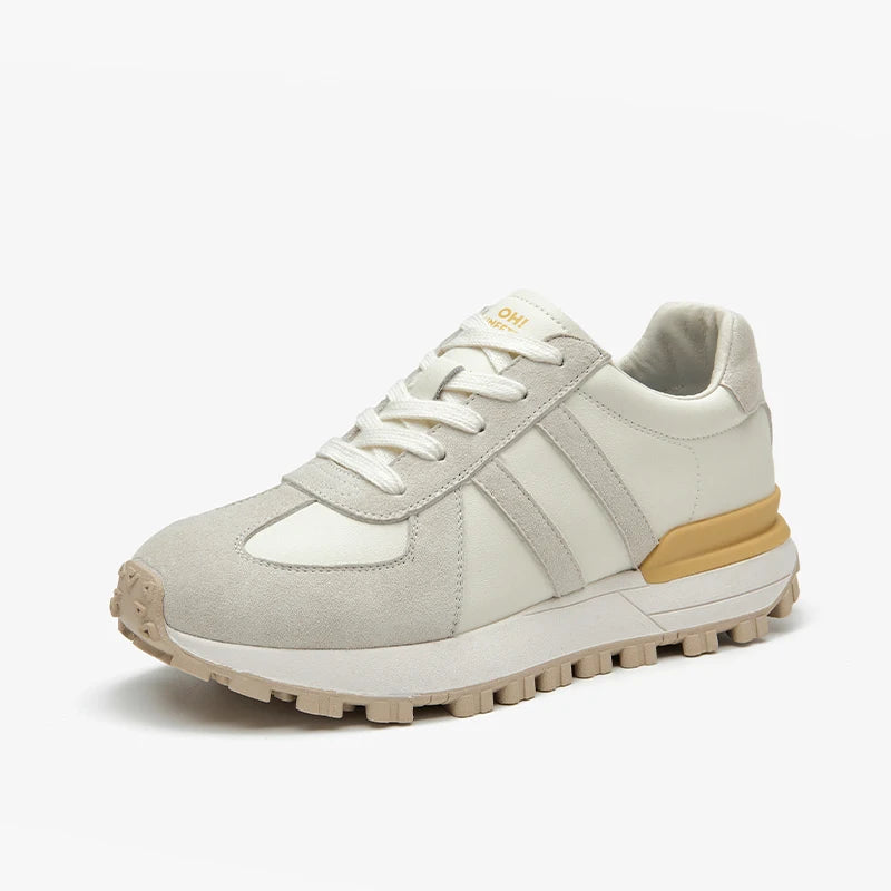 Women Pig Suede Patchwork Round Toe Thick Sole Lace-up Sneakers