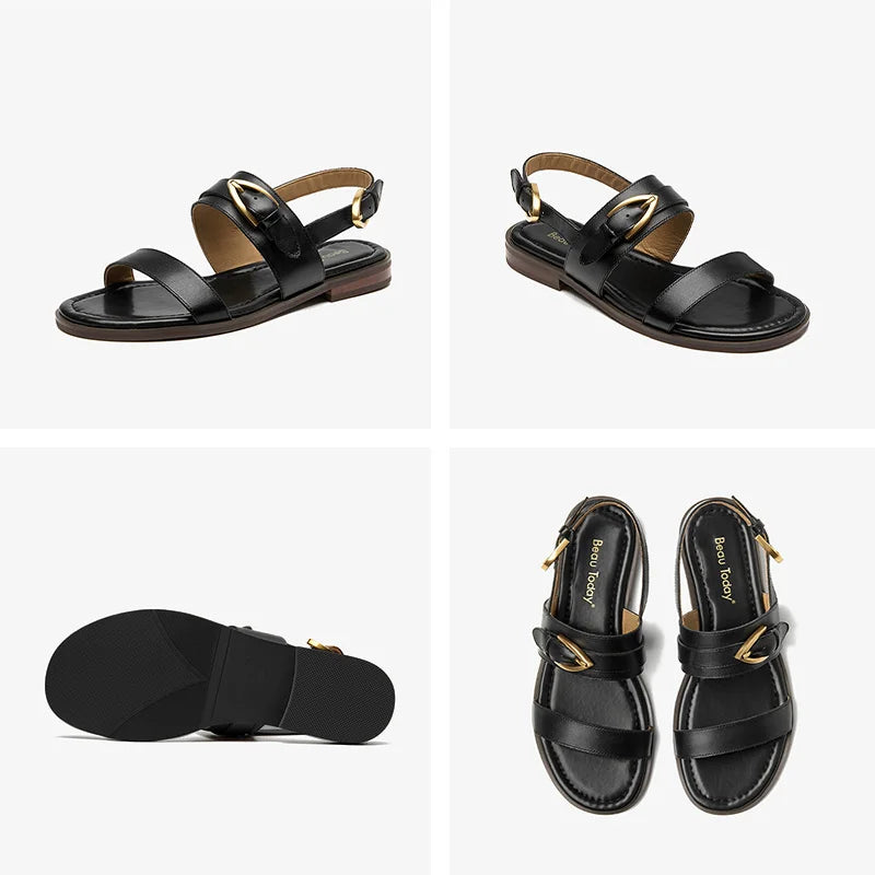 Genuine Leather Metal Buckle Decro Slingback Sandals