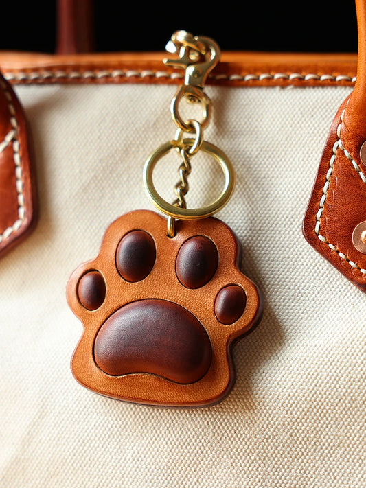 Handmade Genuine Leather Vintage Cat Paw Bag Charm