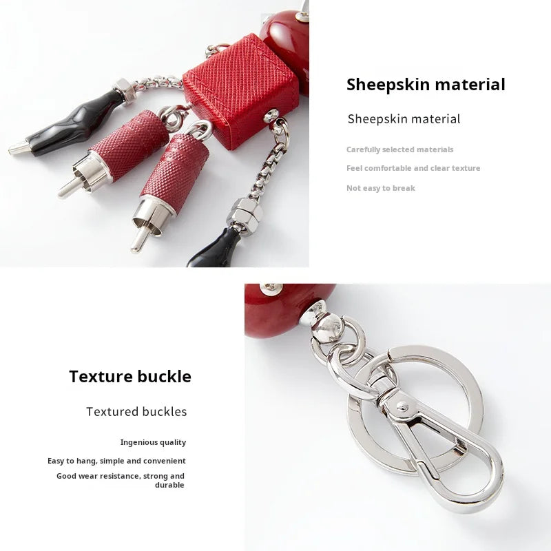 Sheepskin Robot Pendant leather bag charm hanging keychain Punk bag metal charms Bag accessories hanging decoration