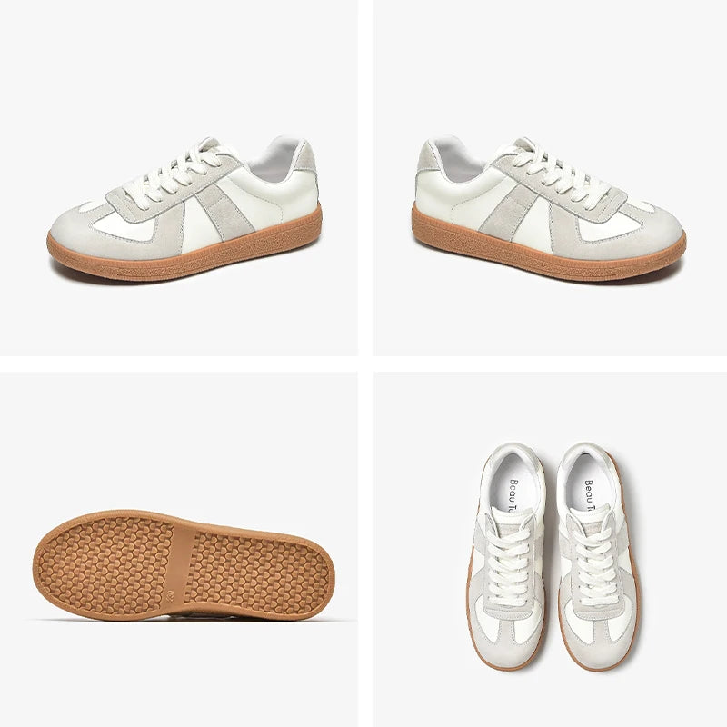 Split Leather Cow Suede Patchwork Design Lace-up Flats Sneakers