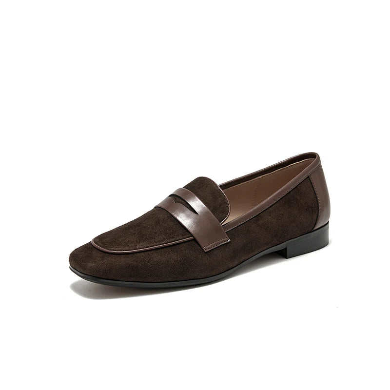 Flat Sheep Suede Square Toe Loafers