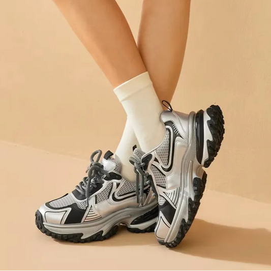 Mesh Solid Color Patchwork Thick Sole Lace-up Chunky Sneakers