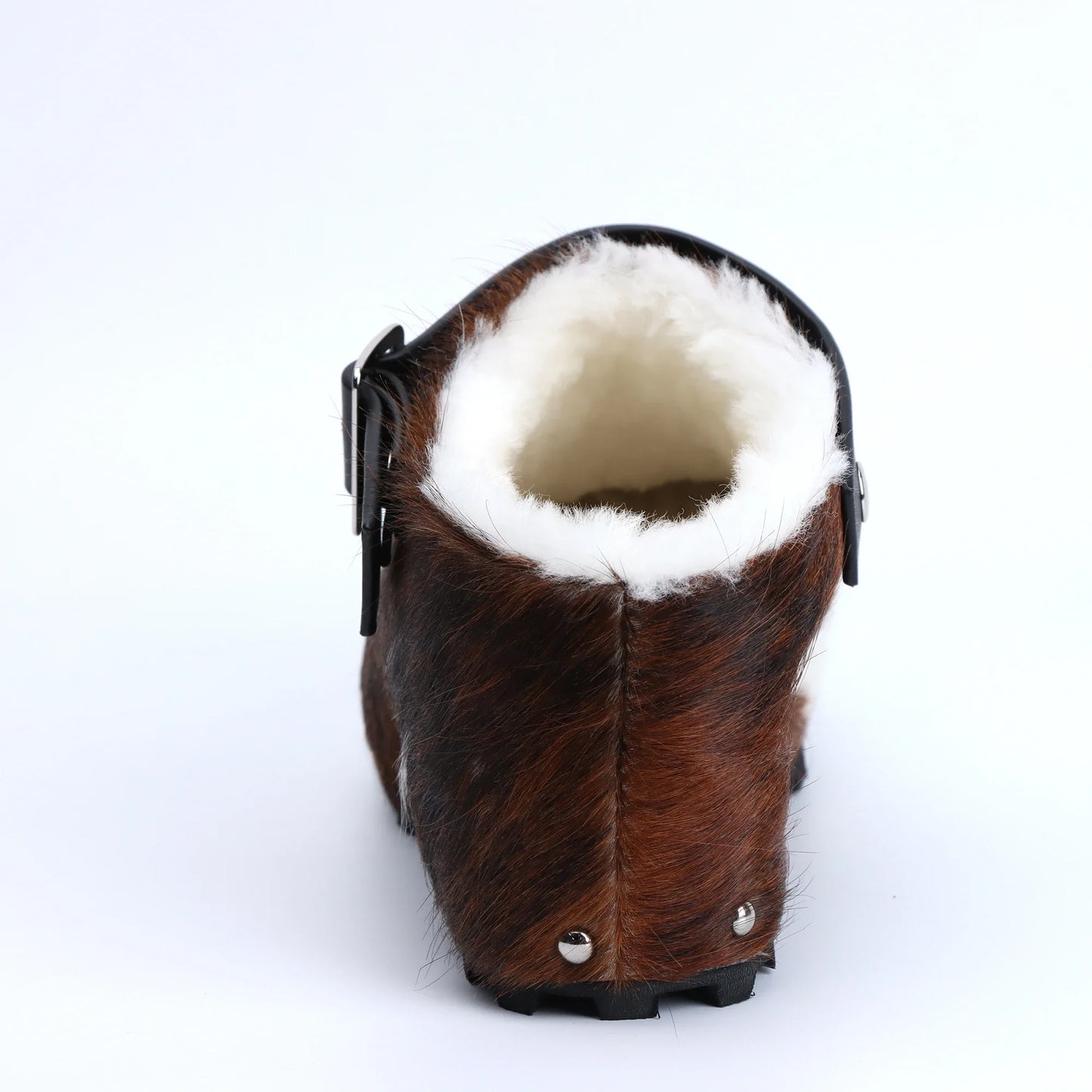 Luxury Platform Clog & Mules - Designer Calf Hair & Wool-Lined Fur Sandals with Adjustable Strap, Arch Support Slip-On Comfort