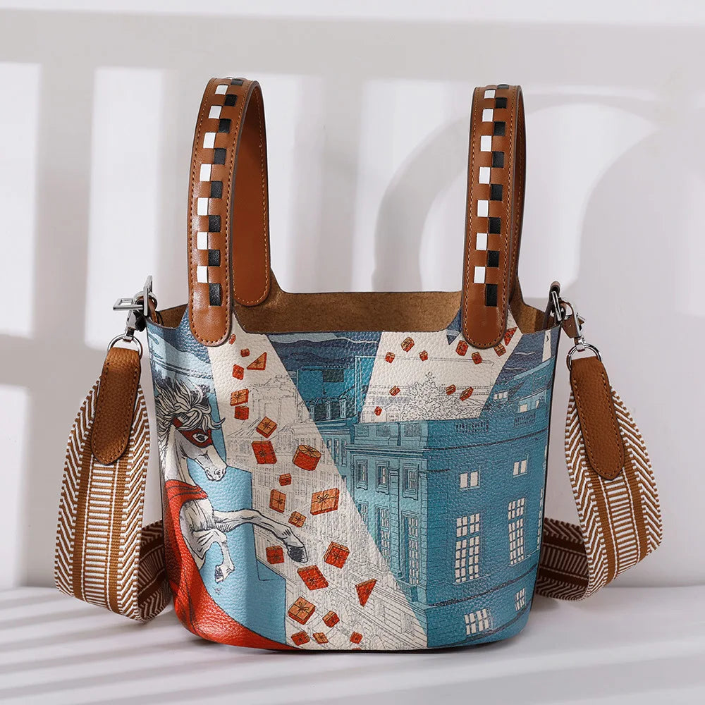 YUMIÉ Genuine Leather Shoulder Crossbody Bucket Bag